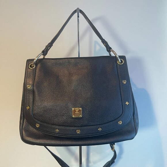 MCM 2- Way Grained Cowhide Leather Bag - Black - Preowned - Picture 1 of 15